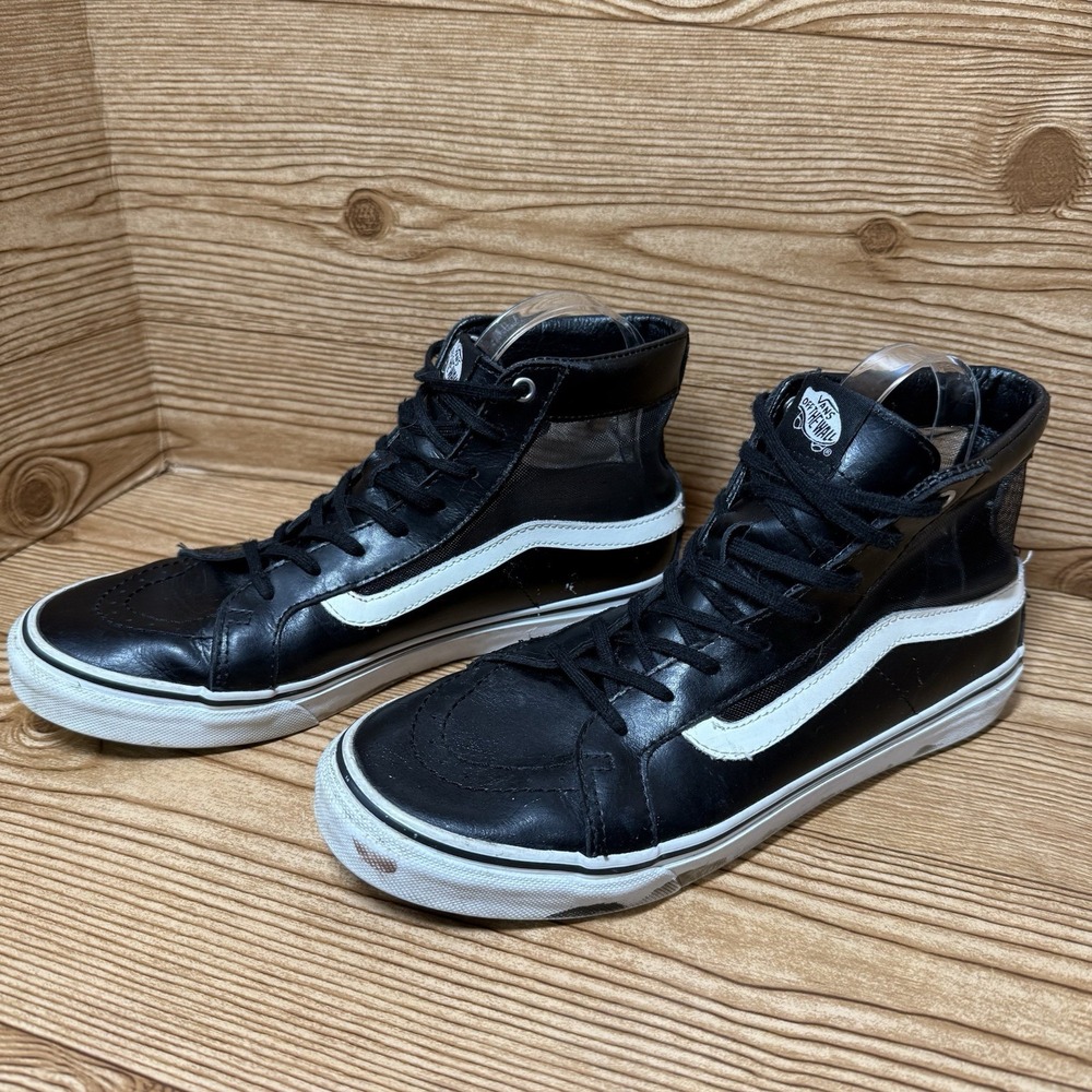 VANS‎ Shoes Leather Sk8-Hi Tops Sheer Mesh Cutout Sides Men 8.5 Women 10 Grunge